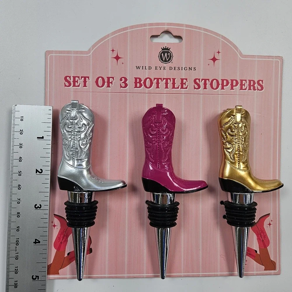 Wine Bottle Stopper Set Of 3 Cowboy Boots Wild Eye Designs NEW Cowgirl Rodeo